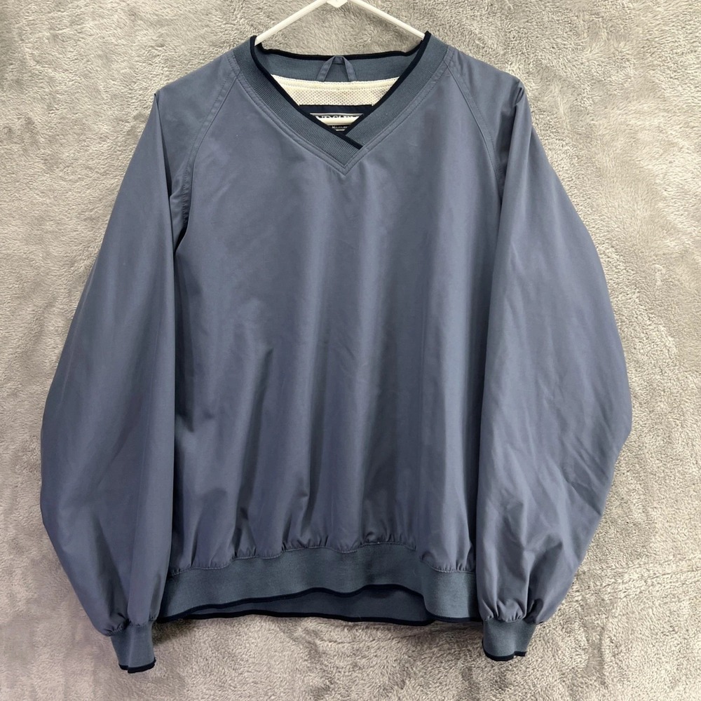 Lands' End Women L 14-16 Blue V Neck Pullover Windbreaker Preppy